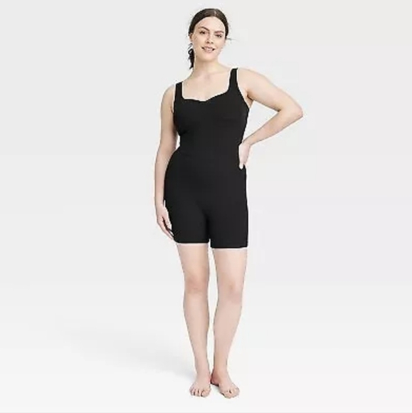 Women's Brushed Sculpt Rib Short Active Bodysuit - All In Motion Black L - Picture 3 of 5
